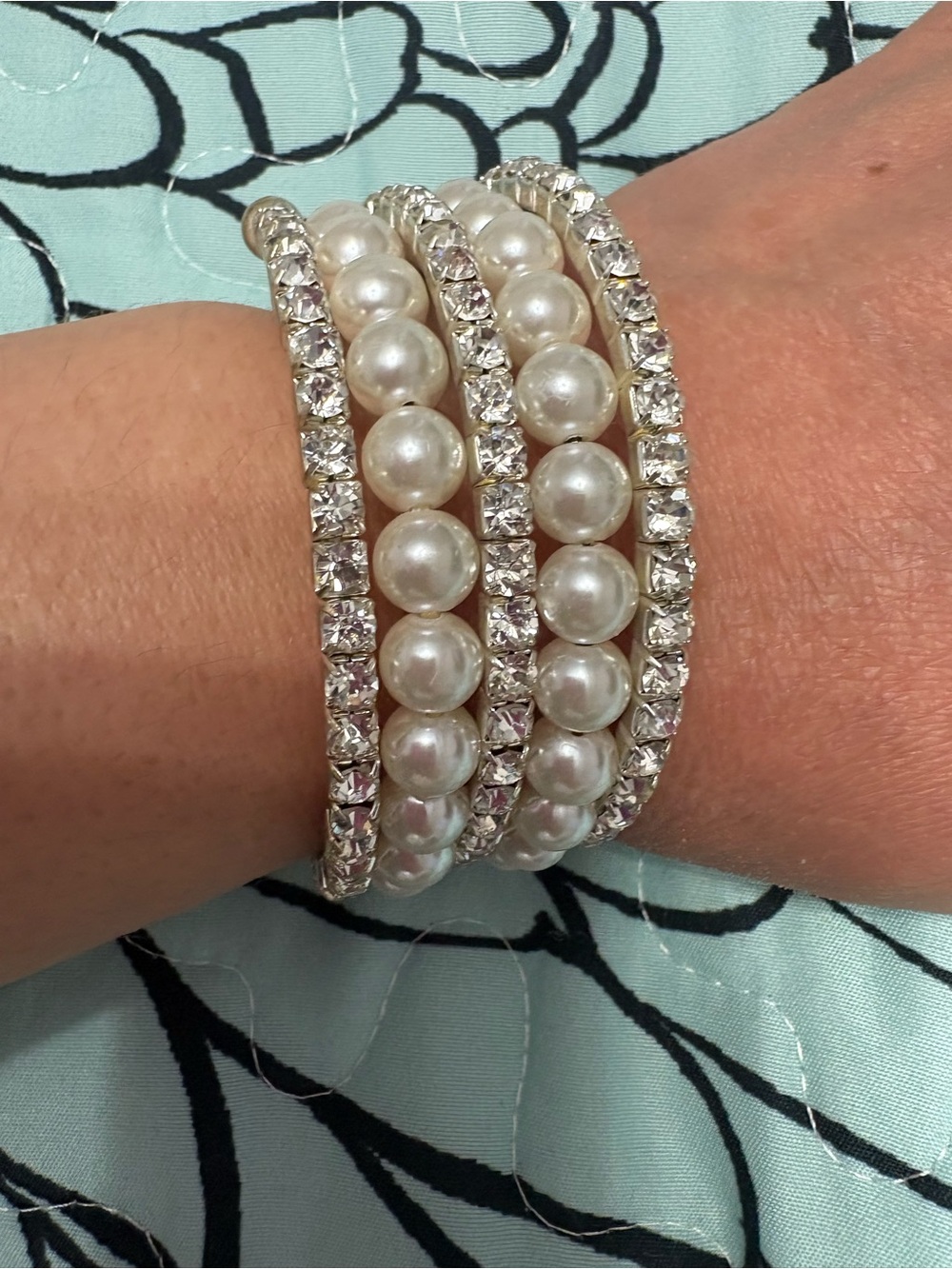 Pearl and Crystal Wrap Bracelet - White Pearl Multi-Strand